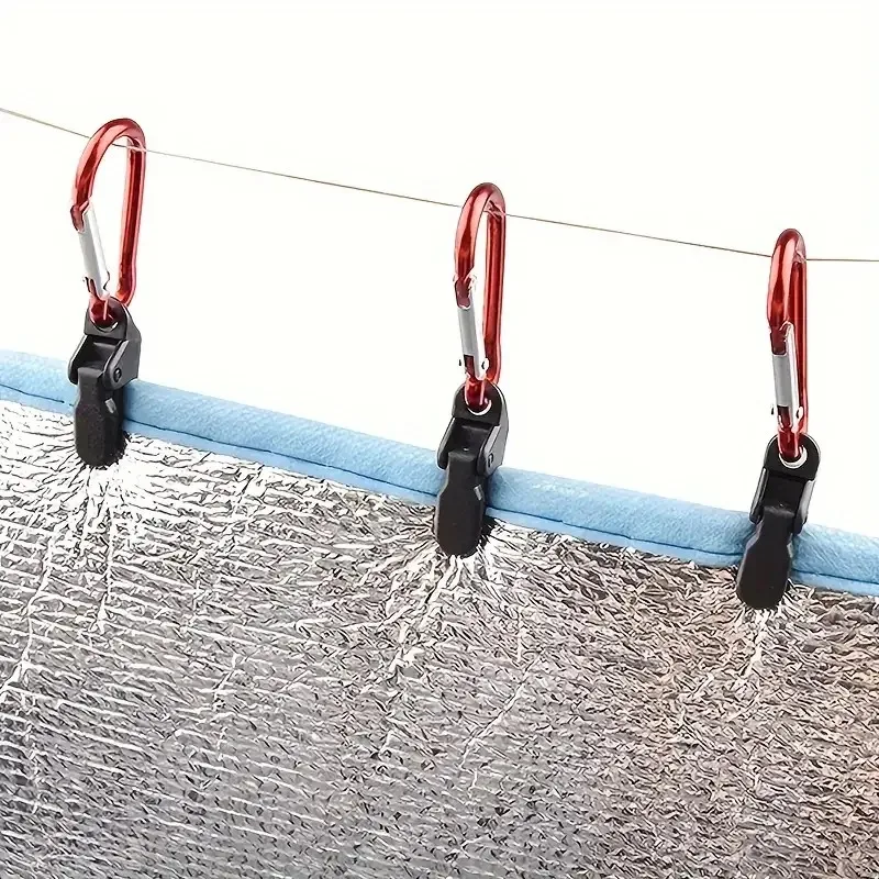 Zeltzubehör Zelttuch-Plane-Clips mit Karabiner, Shelter-Markisenklemme mit Haken aus Aluminiumlegierung, Outdoor-Werkzeug-Ausrüstung – Detail 4