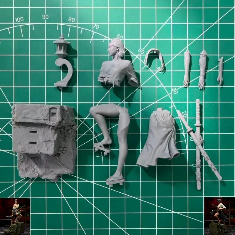 Kit de figurines en résine moulée sous pression, échelle 1/24, Punk femme samouraï, jouets miniatures, non assemblés, non peints, Diorama à faire soi-même
