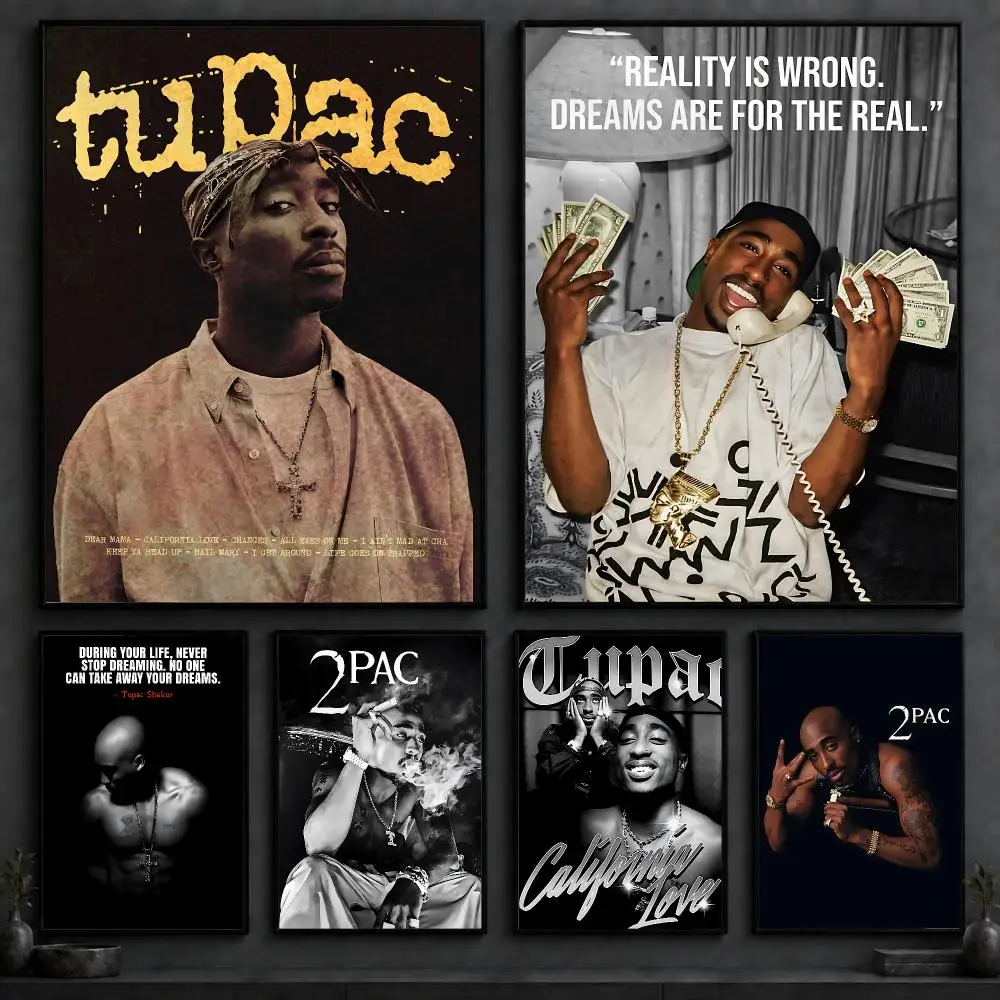 Singer T-Tupac ShakurS Poster Art  Self-Adhesive No Glue Residue Wall Decor for Bedroom Living Room