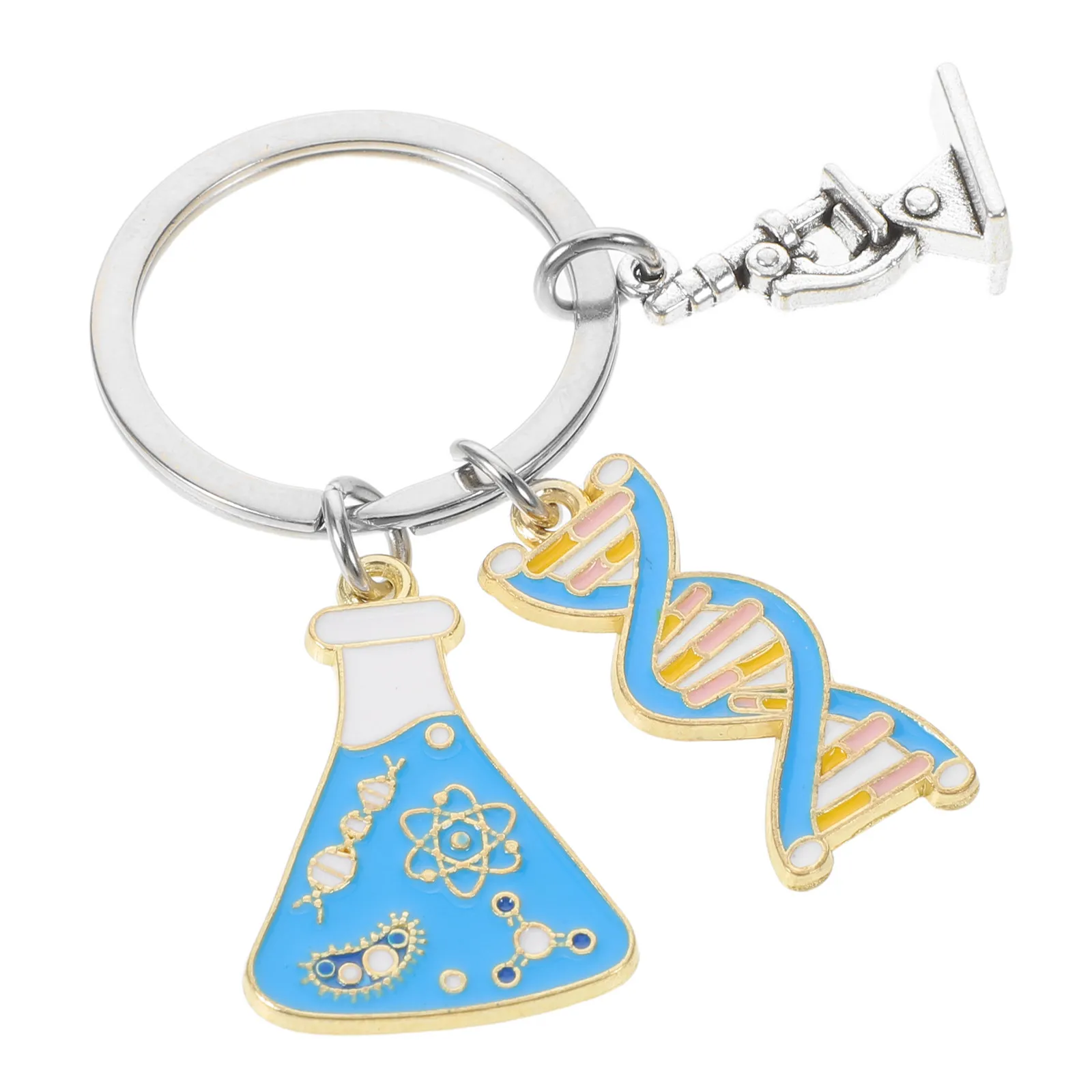 Science Keychain Creative Double Helix Dna Microscope Flask Biology Chemistry Gift for Scientists Teachers Lab Accessories