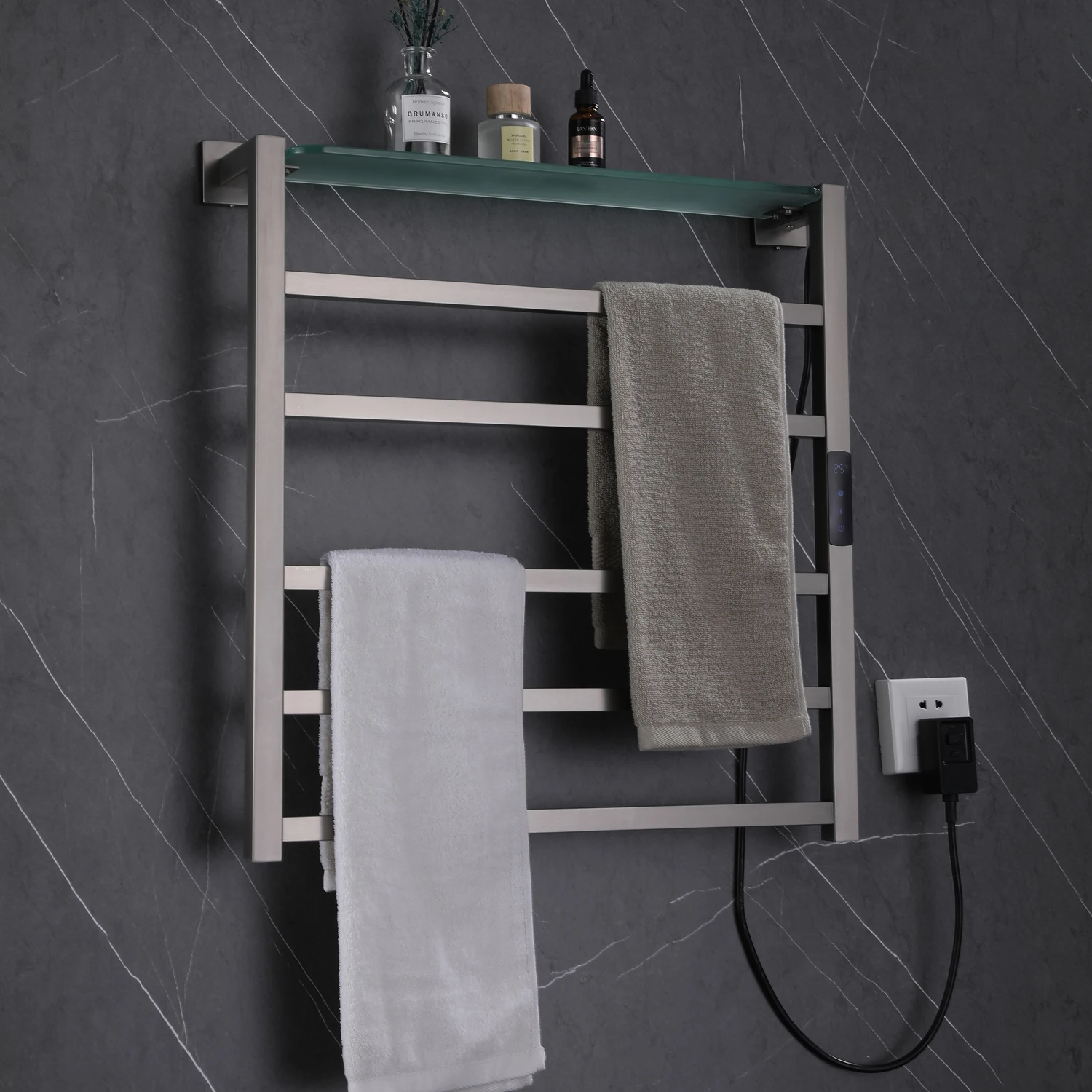 

Modern Concealed Waterproof Stainless Steel Intelligent Bathroom Electric Towel Rack Dryer Heater With Temperature Controller