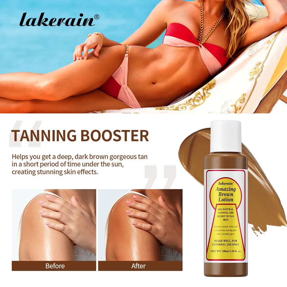 Loción marrón de 100ml, loción para cejas de larga duración, hermosa loción para la piel bronceada, refuerzo de bronceado, maquillaje de coco resistente al agua