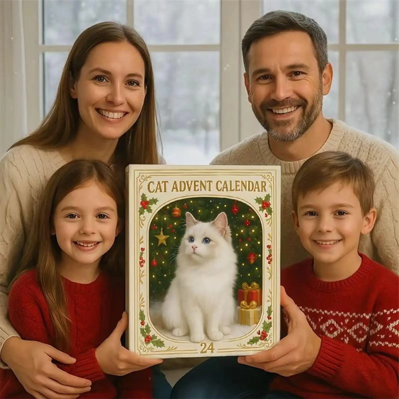 Cat Advent Calendar 2026 Christmas Countdown Box 24 Pcs Acrylic Cat Ornaments with Pre-Drilled Loops Festive Feline Tree Pendant