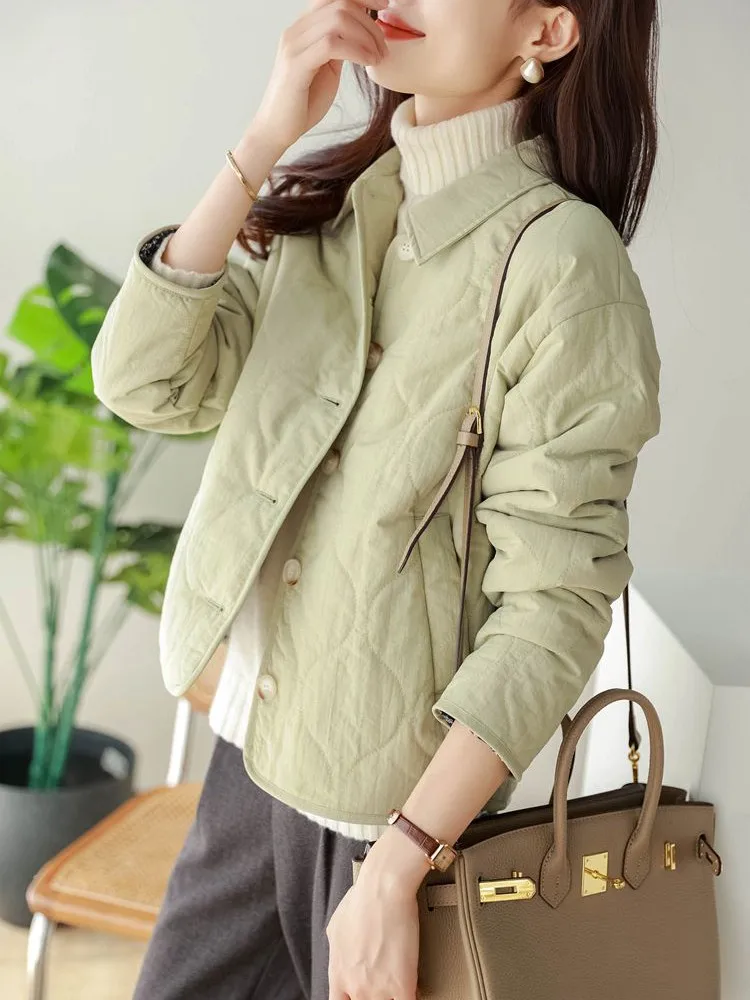 

Casual Cotton Jacket Women's Short Style Korean Loose Warmth Collar Button up Spring Summer Autumn Fashion Commute Wear