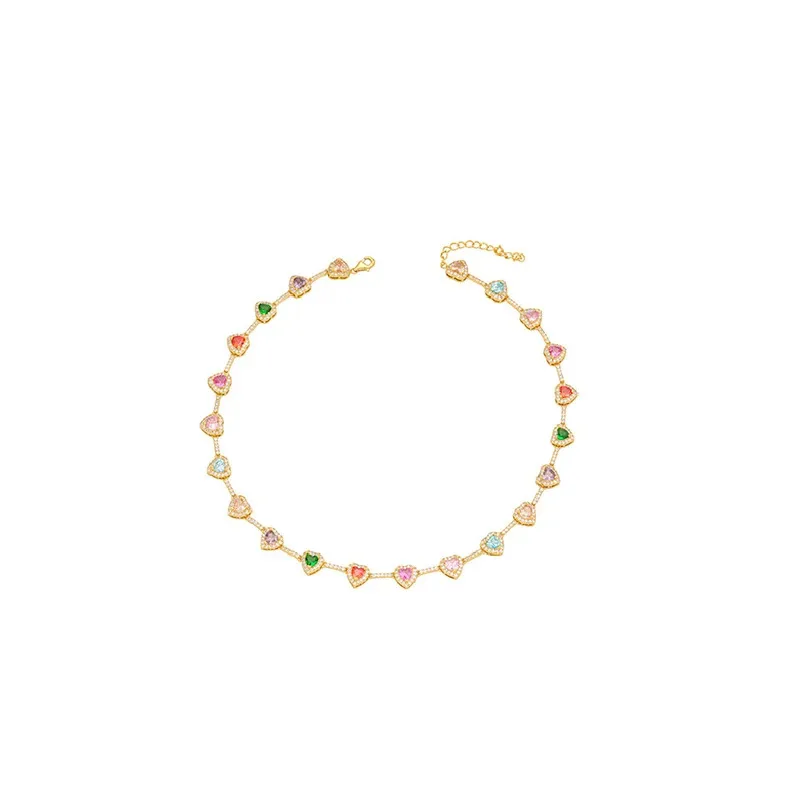 

2026 New Women Luxury Accessories Candy Heart Color Cubic Necklace Stylishly New Year Plated 18K Gold Necklace ROBOTD