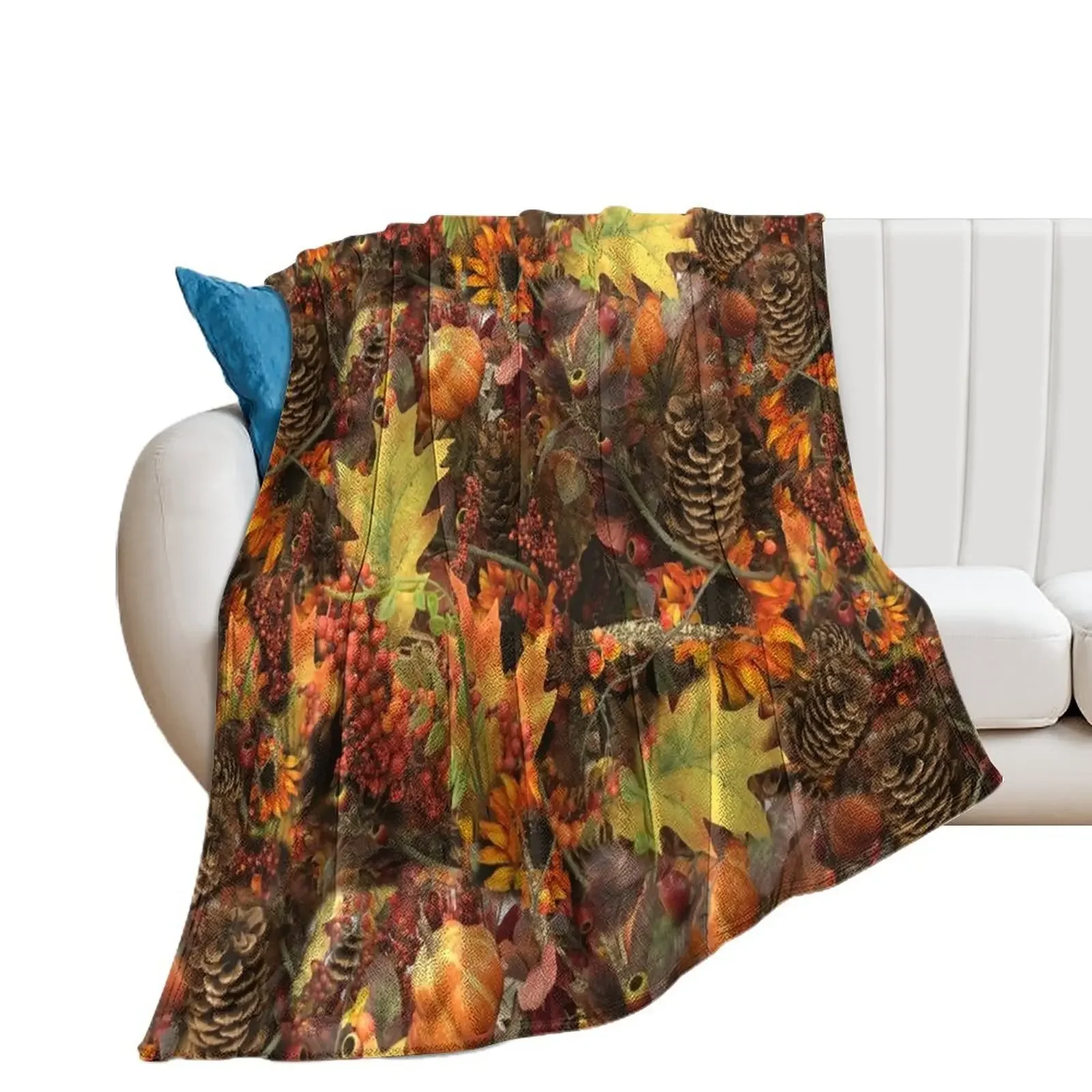 

Autumn Pine Cones and Fall Leaves Throw Blanket Blankets For Bed Soft Beds Blankets