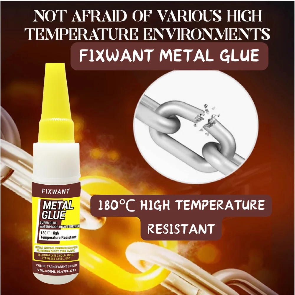 FIXWANT 180℃ High Temperature Resistant Super Glue Metal Glue for Metal Mutual Bonding Copper Aluminum Alloy Zinc Alloy Iron