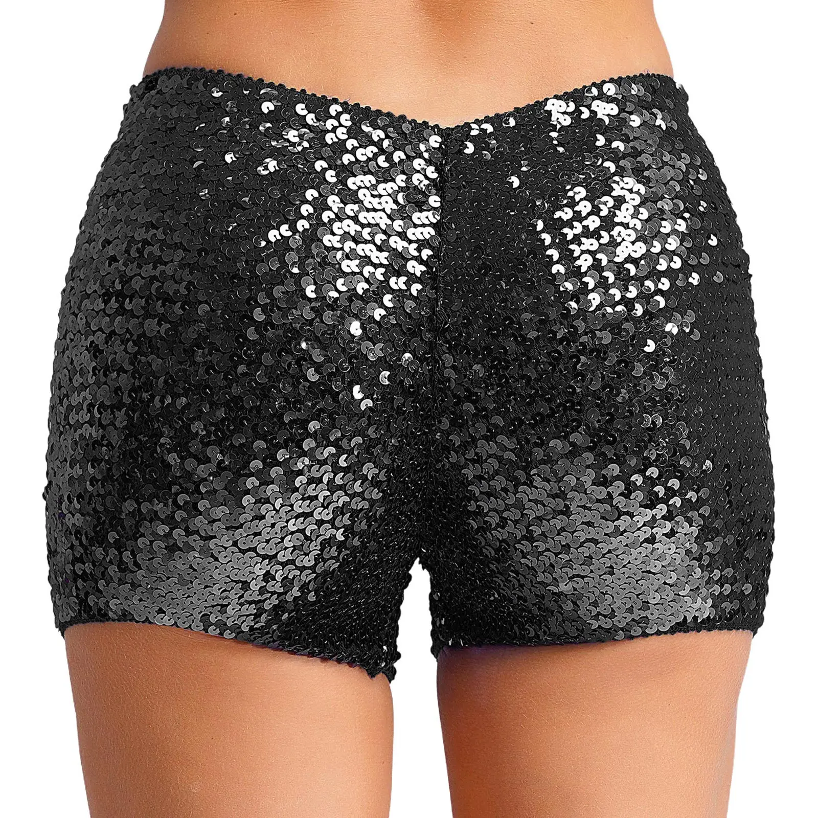 Women Shiny Sequins Shorts Hot Pants Jazz Modern Dance Low Rise Stretchy Shorts for Rave Party Nightclub Pole Dance Carnival