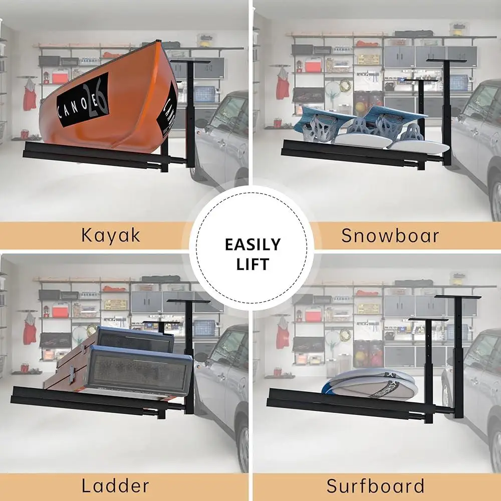 Adjustable Ceiling Rack Kayak Ladder Surfboard Storage Heavy Duty Garage Space Saver Overhead Organizer Easy Install
