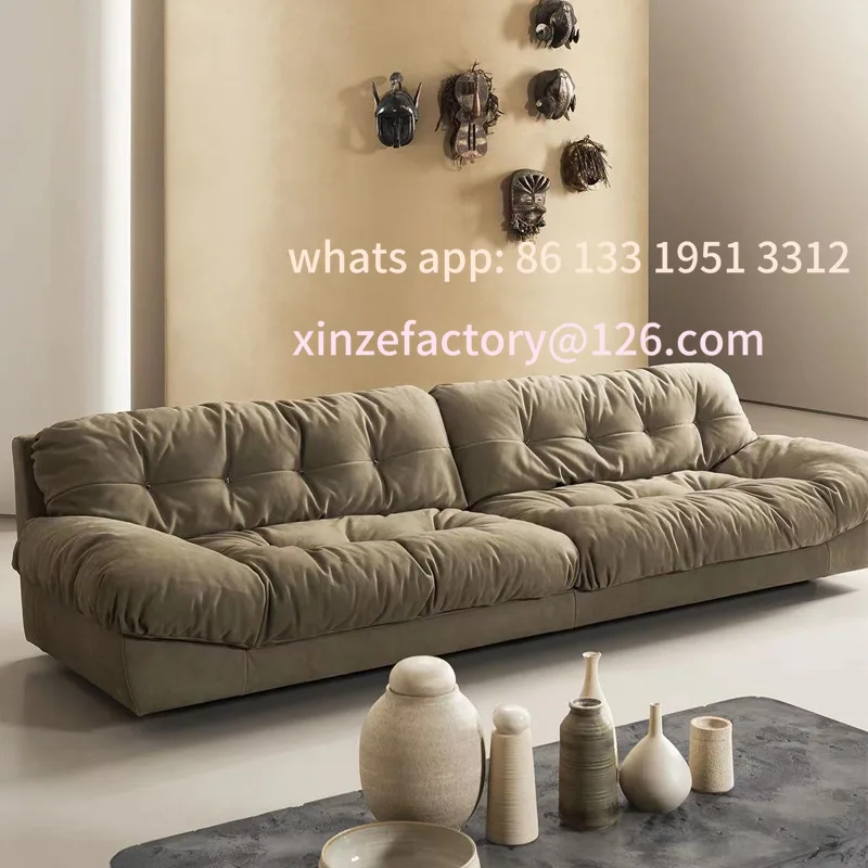 

Customizable Italian minimalist leather sofa cloud sofa leather living room small apartment straight row sofa