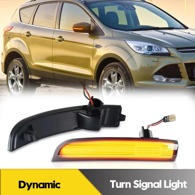 

2Pcs For Ford Kuga Escape Ecosport Focus SE ST RS C-Max 2013-2018 LED Dynamic Side Mirror Light Turn Signal Blinker Lamps Smoked