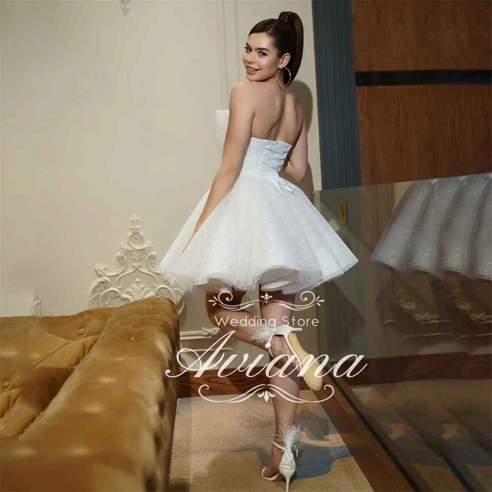 Aviana Customized Strapless Short Bridal Gown Tulle Fabric Sparkle Detail Aline Silhouette Corset Back Wedding Dress Elegant