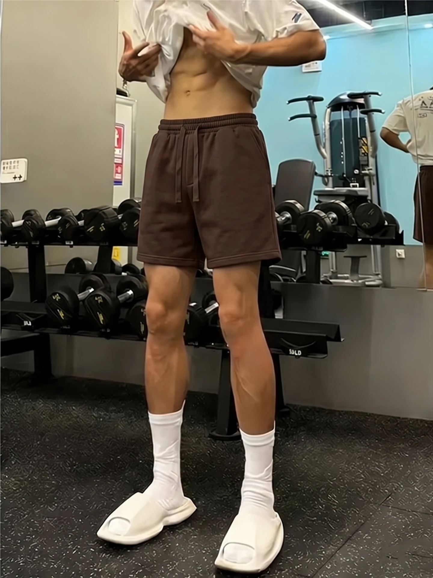 Brown American Style Fitness Shorts Men's Summer Sports Pants Outdoor Running Training Five-Quarter Mid-Pants Loose Fit Elast...