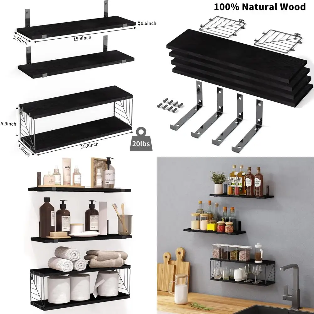 

15,8 Деревенский черный 3+1 ярусные плавающие полки для ванной комнаты, гостиной, спальни и кухни