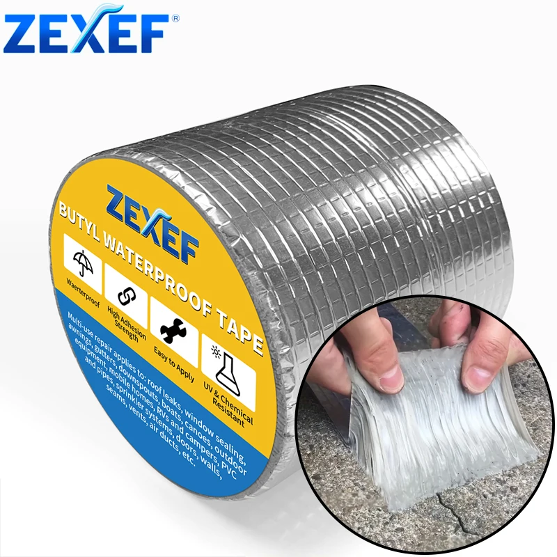 

ZEXEF Waterproof Tape High Temperature Resistance Aluminum Foil Thicken Butyl Tape Wall Pool Roof Crack Duct Repair Sealed Tape