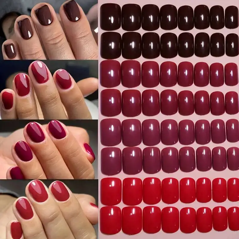 96PCS Short Press On Nails Square Fake Nails Different Colors Combination Solid Color Acrylic Nails for Women