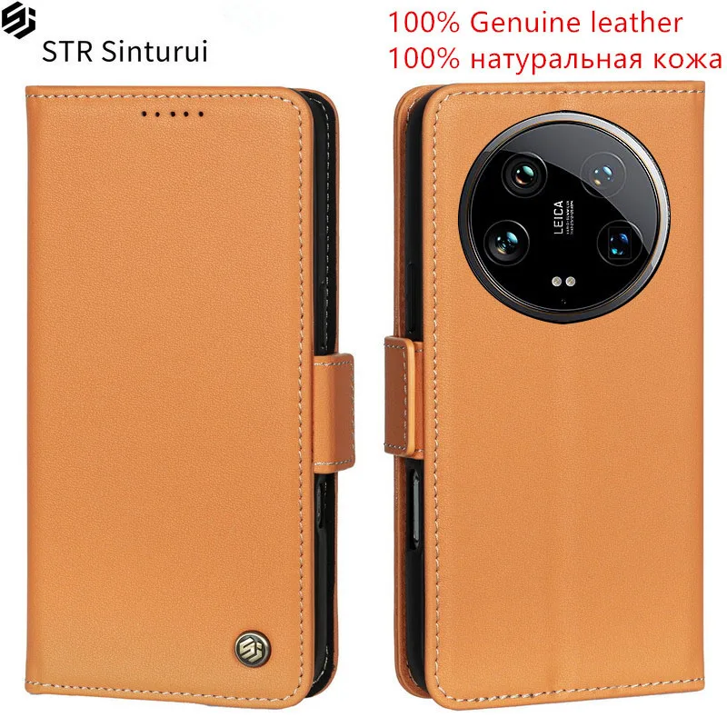 

STR 100% Genuine Nappa grain leather card Slot Wallet Cover For Xiaomi 13 14 Ultra 14T 13T Pro Lite Flip shockproof phone Case