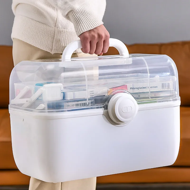 Organizer Box Portable First Aid Kit Emergency PharmacyStorage Container Pill Box ,3 Layer Large Capacity Family Medicine Box