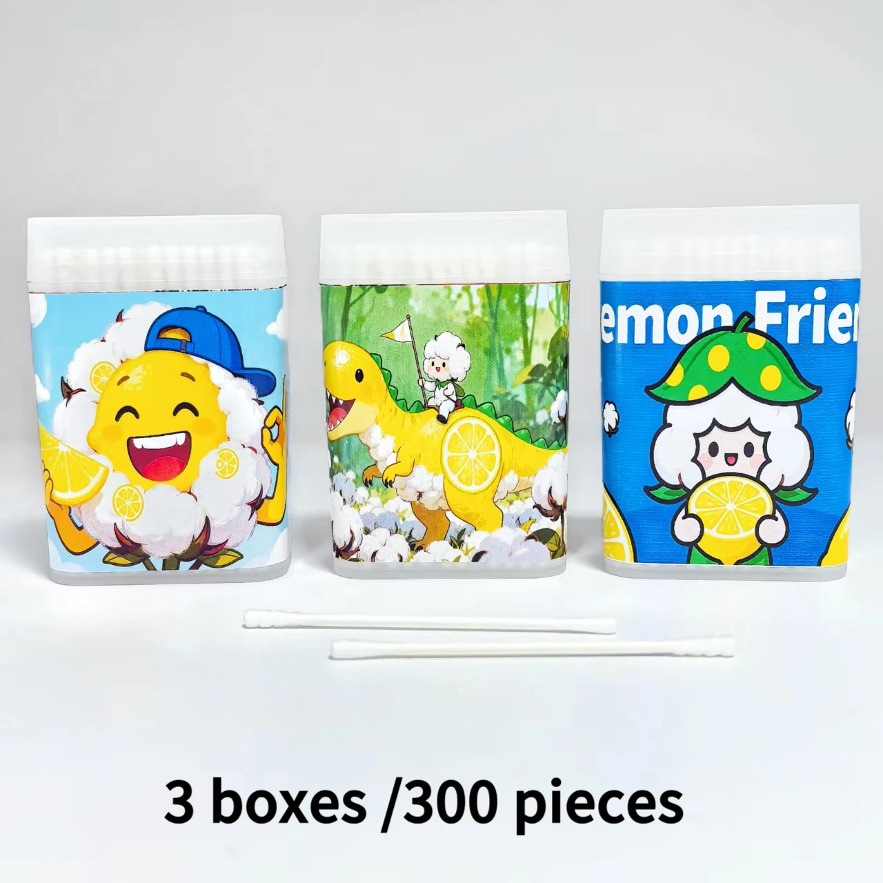 300개 레몬 테마 요소가 있는 미세 축 면봉, 이중 헤드 디자인, 나선형 헤드와 원형 헤드 특징