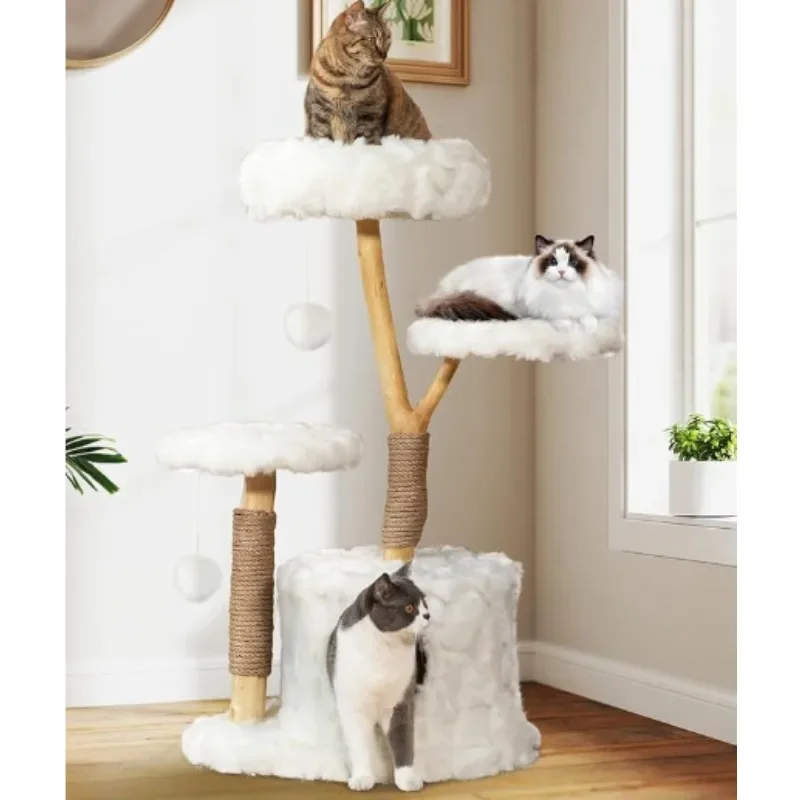 

Modern cat furniture, apartment, climbing frame, tree house, sisal tangled wood trunk and woven basket