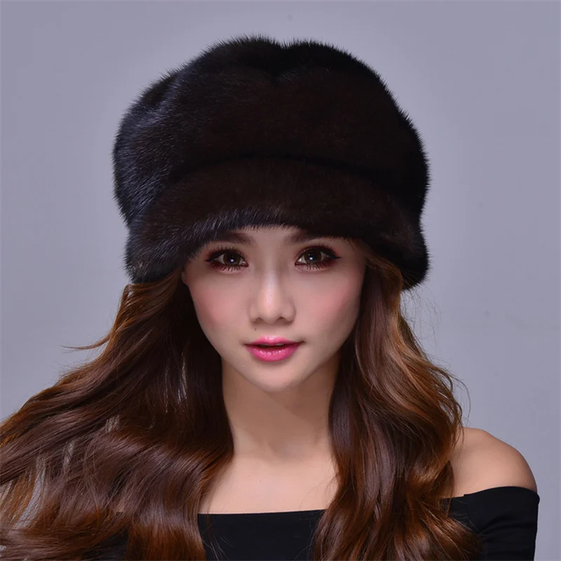 Women\'s Winter New Fur Hat Luxury Natural Mink Fur Warm Hat Fashionable Big Elastic Soft Thickened Windproof Fur Hat