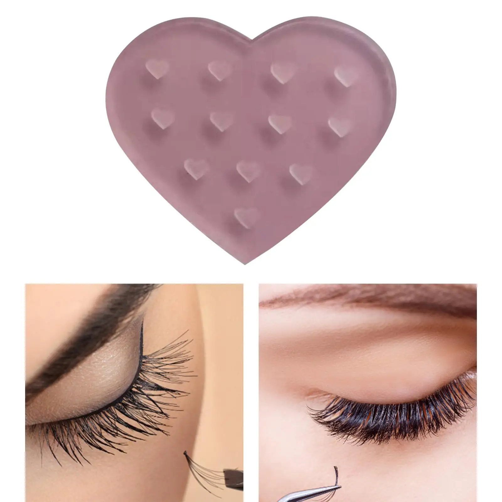 Soporte de pegamento para pestañas de cristal con forma de corazón lavable, herramientas de maquillaje, bandeja de paleta para extensión de pestañas para pestañas postizas y maquillaje de ojos
