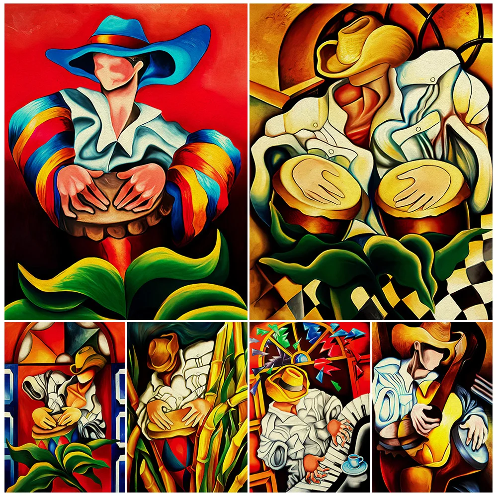 

Sax Player,Bongos,Piano Forte,Trumpet Abstract Wall Art Canvas Painting Instrumentalist Fantasy Art Poster Print Home Decoration