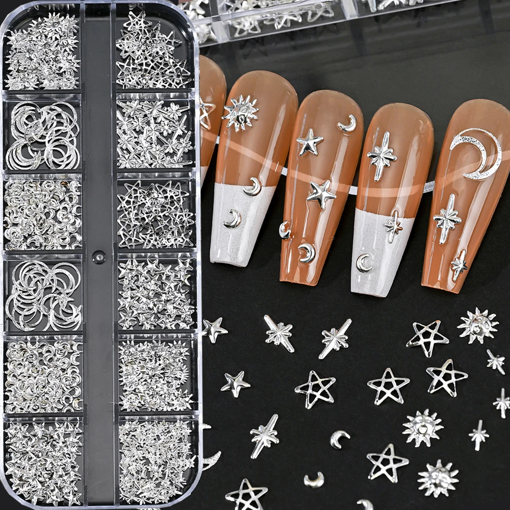 1 Box 3D Galaxy Starlight Metall Nagelstecker für Nail Art Dekorationen Y2K Shine Moon Star Charms DIY Maniküre Zubehör Zubehör