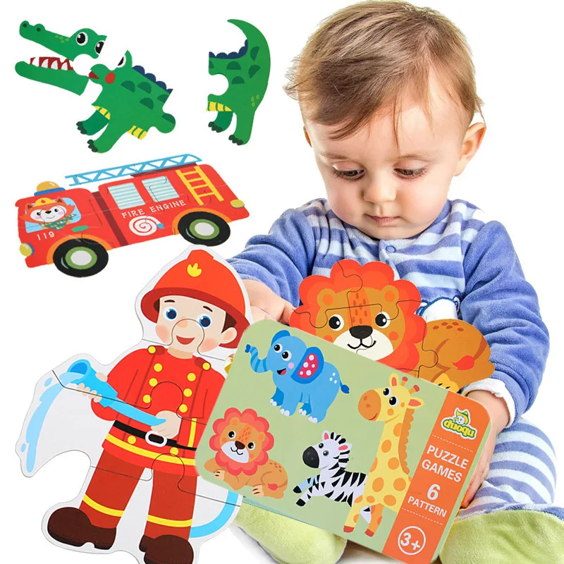 Baby Wooden Puzzles for Toddlers Montessori Development Toys Educational Animals Puzzle Board Games for Kids Boys 1 2 3 Years