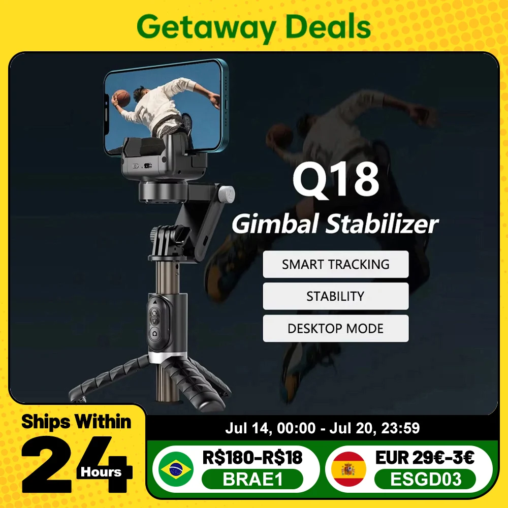 

Q18 Gimbal Stabilizer Handheld Mobile Phone Selfie Stick Holder Fill Light Bluetooth for HUAWEI Xiaomi IPhone Follow Shoot Mode