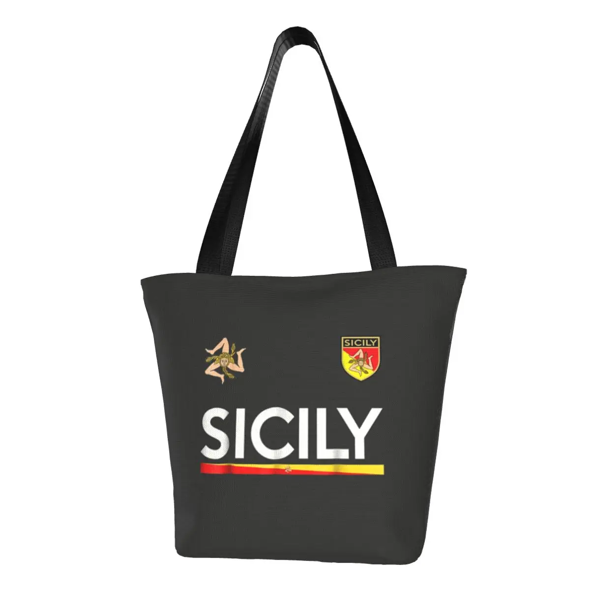 Custom Sicilia Soccer Sicily Italy Football Jersey Canvas Shopping Bags Women Portable Groceries Italian Shopper Tote Bags