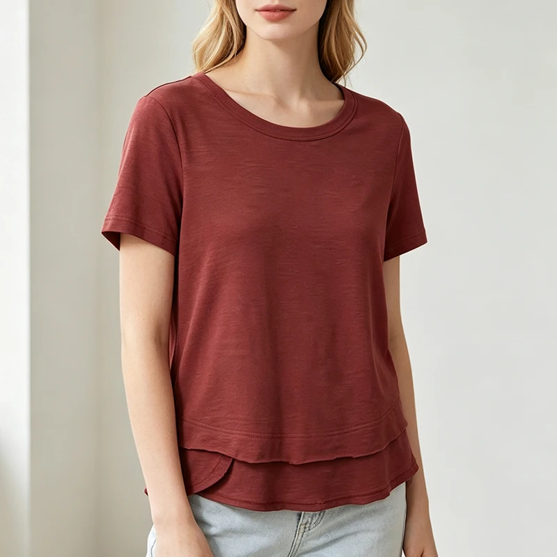 Summer Women's Cotton Short Sleeved T-Shirt New Chic Irregular Hem Casual Loose Sweet Girl T-Shirts