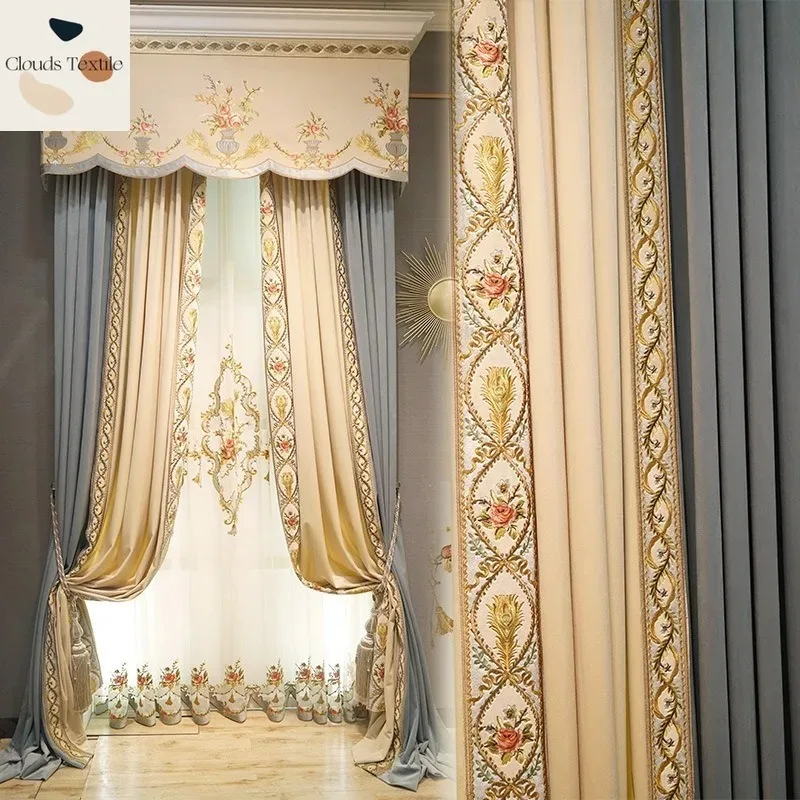 

Custom Flannel Stitching Blackout Curtains Luxury Villa European Style Living Room Bedroom Door Window Decor High-end