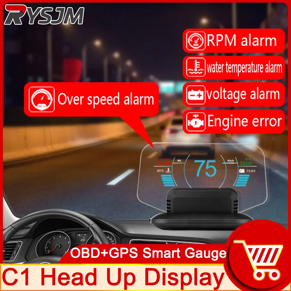 

HD C1 Car HUD OBD2 GPS Dual System 5.1 Inch Version Head Up Display Speedometer RPM Overspeed Voltage Engine Water Temp Alarm