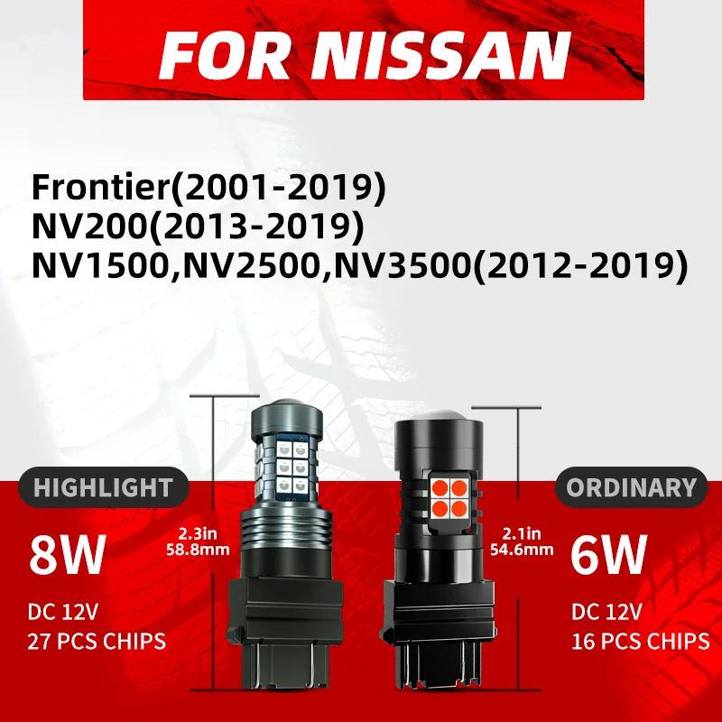 2pcs Car LED Brake Stop Light Blubs Red For Nissan Frontier NV200 NV1500 NV2500 NV3500 2012 2013 2014 2015 2016 2017 2018 2019