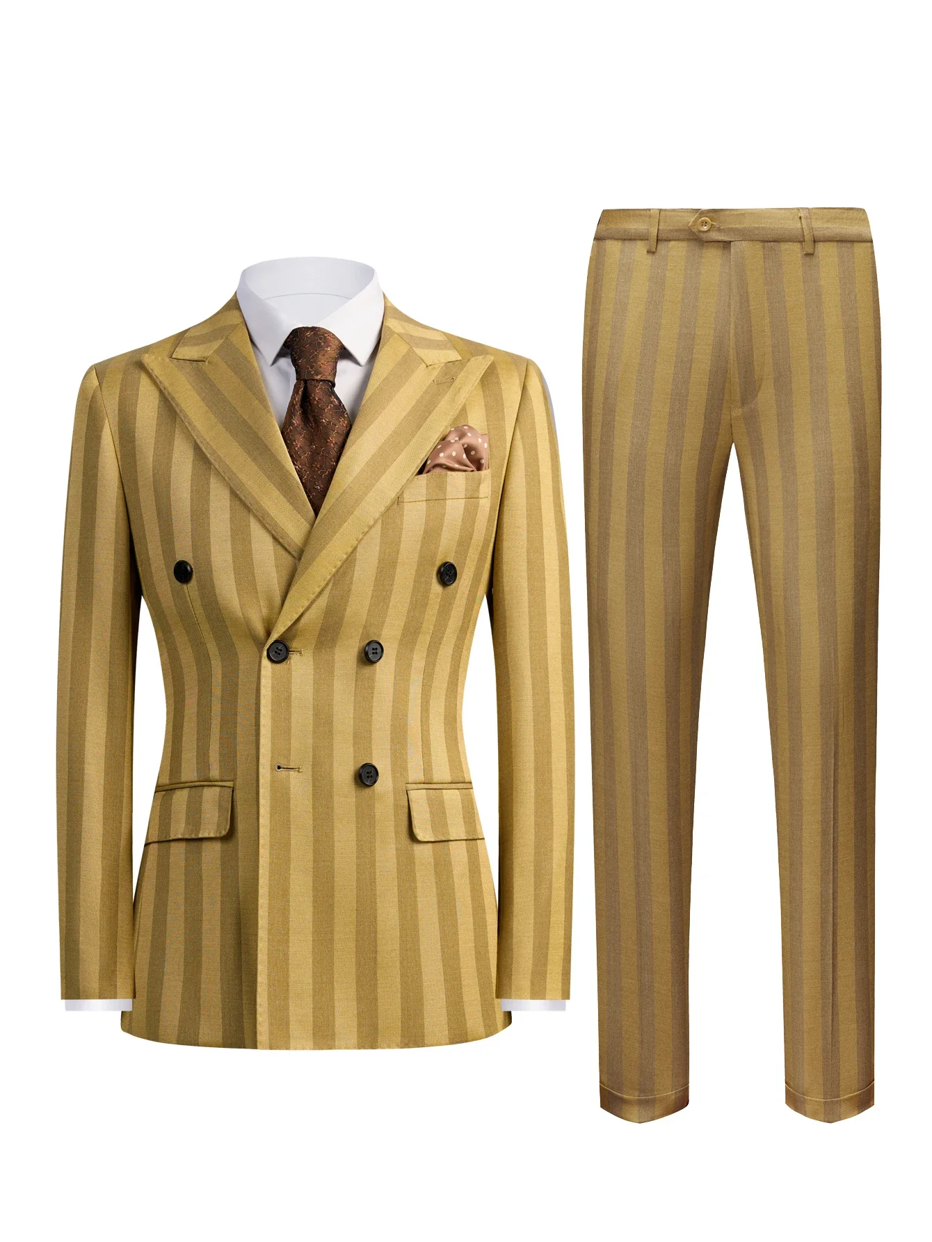 Traje de 2 Piezas para Hombre Slim Fit Rayado Cruzado Solapa de Pico Chaqueta Pantalones Cintura Elástica Boda Fiesta Graduación Esmoquin Estilo Moderno Elegante Mezcla de Rayón Confortable de Alta Calidad Premium 2026