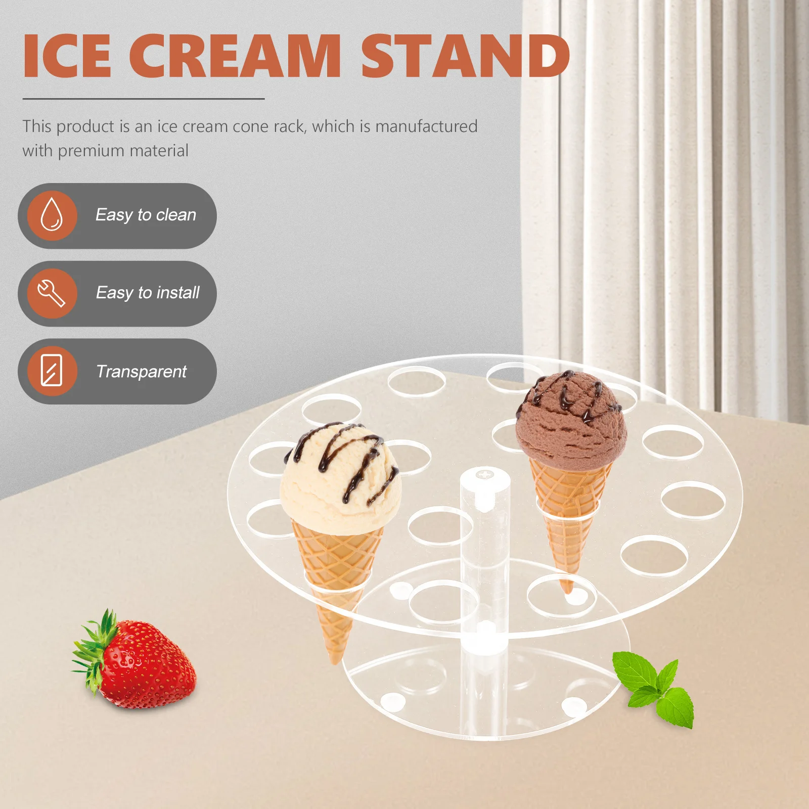 

1 set 1 Set Acrylic Ice Cream Cone Stand Sushi Roll Display Rack Transparent Dessert Holder Desktop Stand Ice Cream
