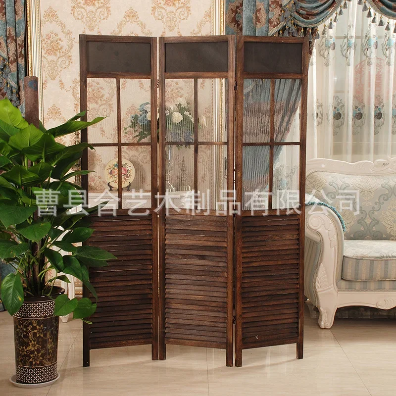 Manufacturer retro wooden blackboard screen foldable movable office hotel screen partition recruit agent