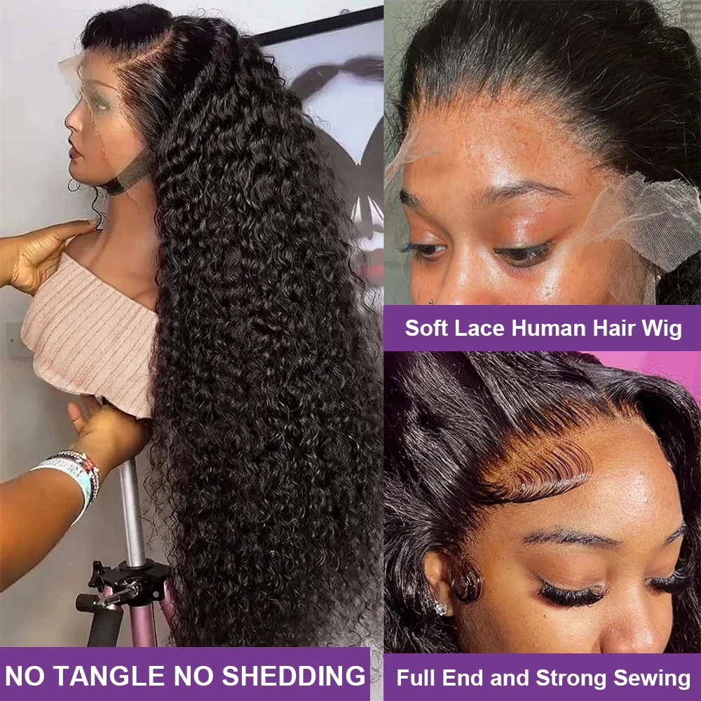 30 38 inch 250 Density HD 13X6 Curly Lace Frontal Human Hair Wigs 100% Brazilian Deep Water Wave 13X4 Lace Front Wig Ready to Go