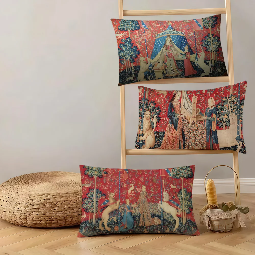 Medieval Unicorn Hanging Maiden cushion cover Rectangle Pillow Cover Hit Product Comfortable Warm Bedding Party Gift