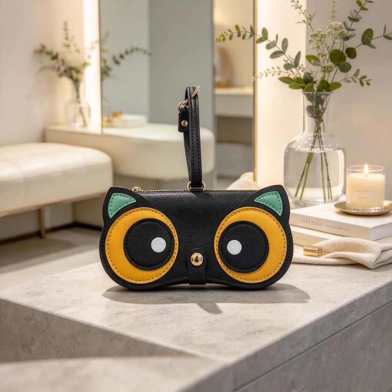 Raccoon Cartoon Eyeglass Pouch Soft Protective Sunglasses Case with Rear Clip Scratch Resistant Lining Portable Travel Accessory