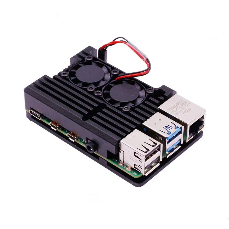 Raspberry Pi 4/3 Aluminum Case with Dual Cooling Fan Metal Shell Black Enclosure for RPI Raspberry Pi 4B/3B/3B+