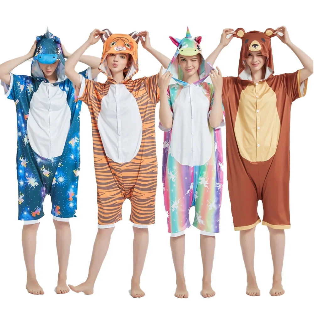 

Summer Onesies Unisex Short Sleevee Pajamas Cartoon Animal Kigurumis Cute Sleepwear Women Girl Party Suit