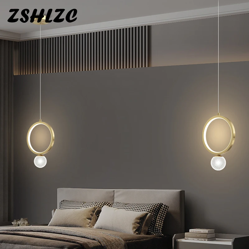 

Modern Gold Chandelier Copper Round Creative Small Pendant Lamp For Living Room Hall Bedroom Bedside Kitchen Bar Cafe Deco Light