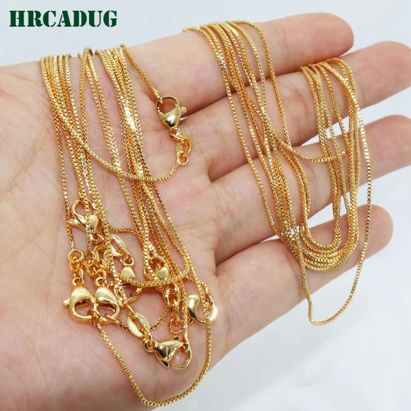 18K Gold Plated 45cm Necklace Chains Brass Metal Box Chains For DIY  Handmade Jewelry Making Accessories Women's Neck Chain