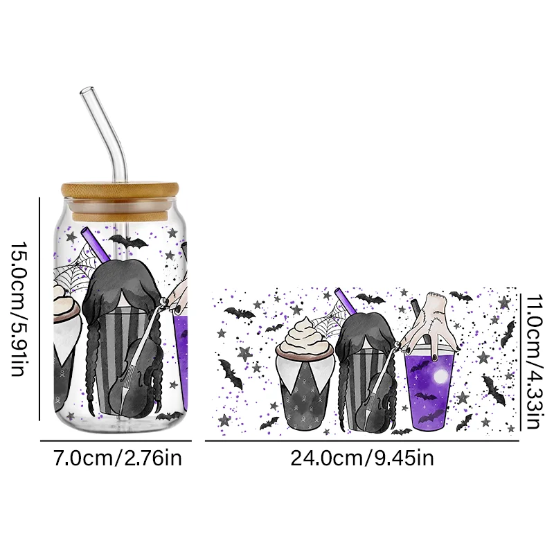 Halloween 16oz Libbey Glass Can Tumbler Sublimation Design Waterproof DTF Sticker Cups Cool UV Wrap Transfer Sticker