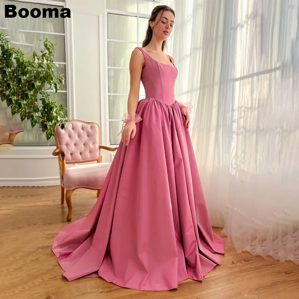 

Booma Pink Taffeta A-Line Long Prom Dresses Sleeveless Pleat Graduation Party Dress High Side Slit Evening Gowns for Women