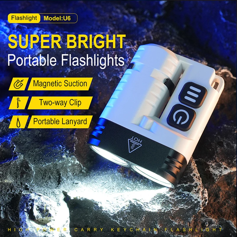 

New Mini Strong Light Flashlight Outdoor Camping Light Aluminum Alloy 1600 Lumen Keychain Light Magnetic Attraction IP68 Waterpr