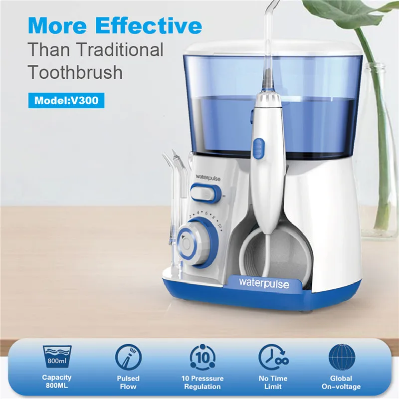 V300G Oral Irrigator 5pcs Tips Dental Water Flosser Electric Cleaner 800ml Oral Hygiene Dental Flosser For Oral Care