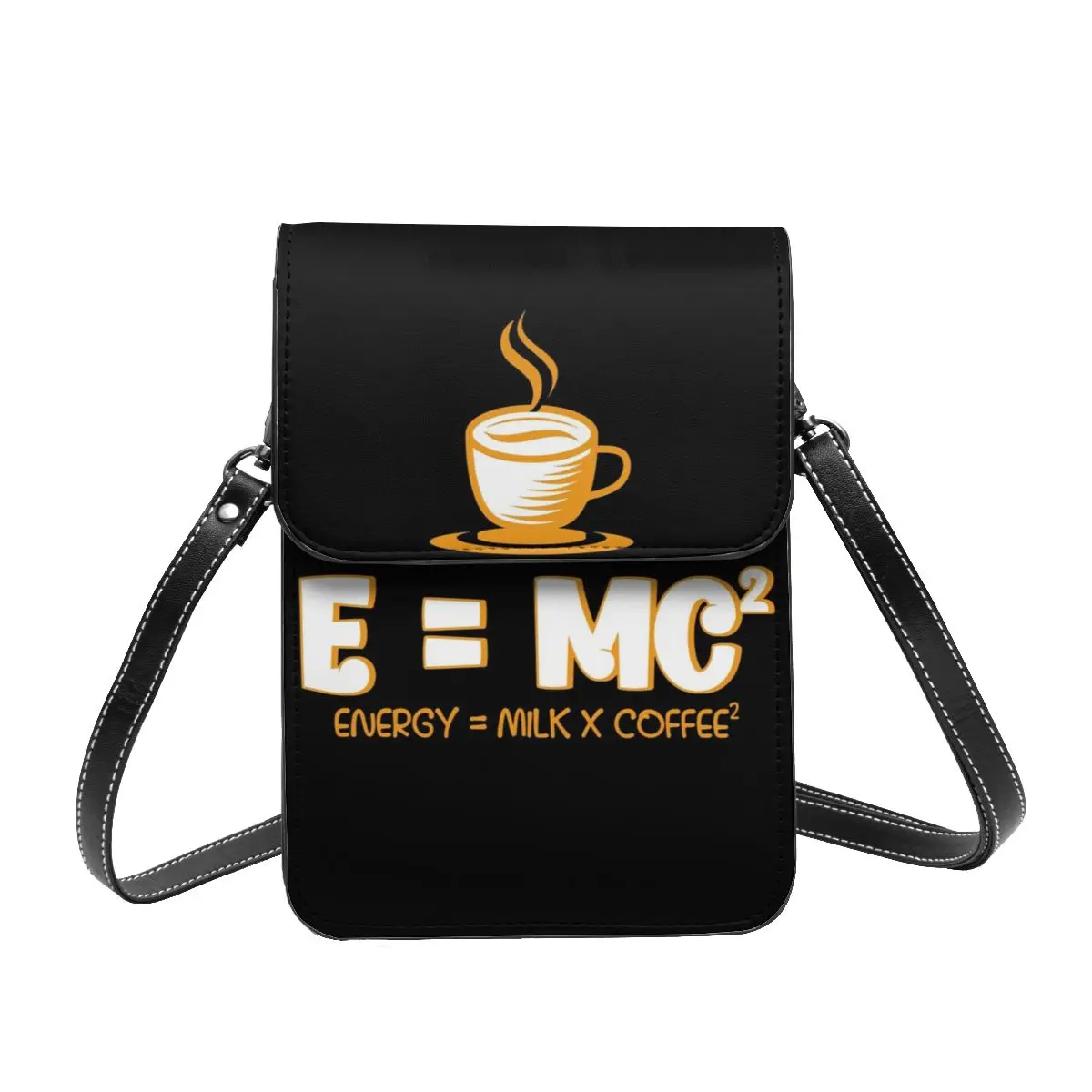 

Energy Milk Coffee Shoulder Bag Funny Words Fashion Reusable Mobile Phone Bag Leather Business Female Bags